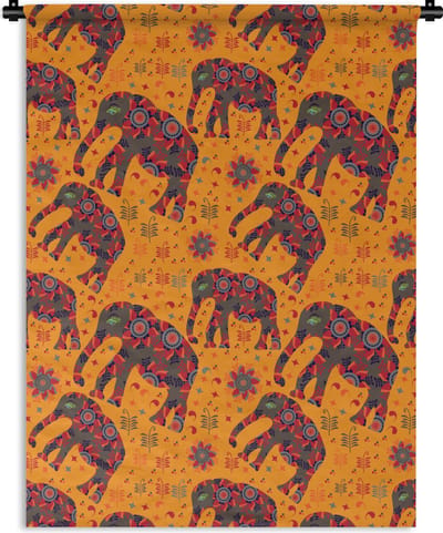 Wandkleed - Wanddoek - Olifant - Ornament - Bloemen - Patroon - 150x200 cm - Wandtapijt