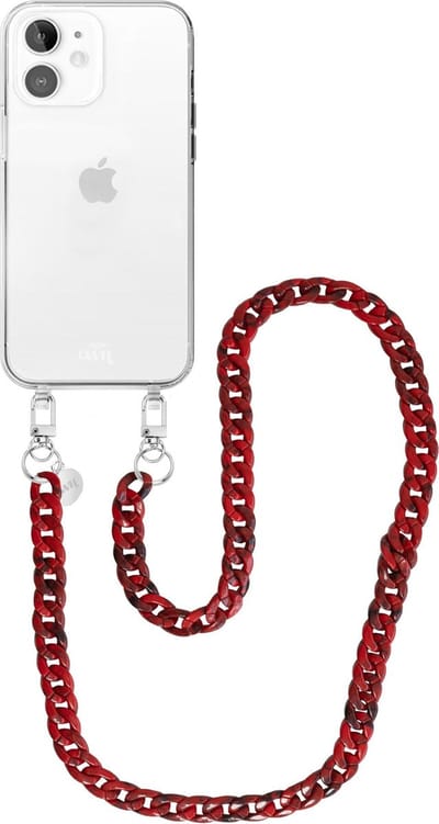 xoxo Wildhearts siliconen hoesje - Geschikt voor iPhone 11 - Red Roses - Telefoonhoesje - Hoesje met koord - Rood koord - lang telefoonkoord - Transparant hoesje (lange variant)