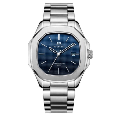 BUGOLINI Classe - 45mm Roest Vrij Stalen Horloge – MIYOTA Quartz Uurwerk – Waterdicht – Inkortbare Stalen Band Blauwe Wijzerplaat – Zilver