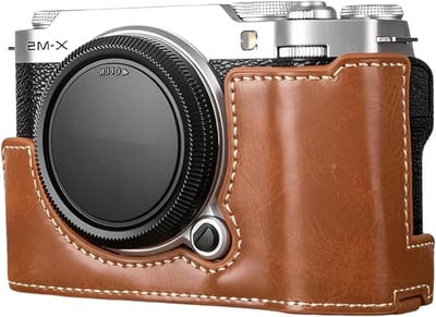 Beschermende cameratas voor Fuji X-M5 - PU lederen halve hoes met handgreep, compacte tas voor camera, schokbestendig en waterafstotend, bruin, 4×3×2 inch