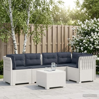 vidaXL - 5-Zits - Tuinbank - met - Kussens - Rattanlook - PP - Wit