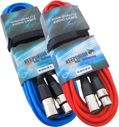 Set van 2 Professionele XLR Microfoonkables - 6 Meter - Rood en Blauw