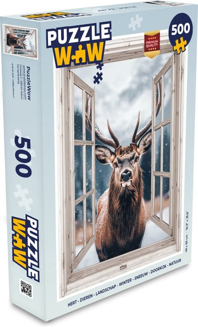 Puzzel Hert - Dieren - Landschap - Winter - Sneeuw - Doorkijk - Natuur - Legpuzzel - Puzzel 500 stukjes