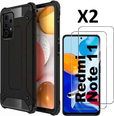 Hoesje geschikt voor Xiaomi Redmi Note 11/ 11S 4G Hoesje Schokbestendig Hybride Rugged hoesje Zwart - Xiaomi Redmi Note 11/ 11S 4G 2x Screenprotector