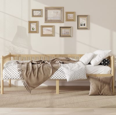 FloraGrace Bedbank 90x200 cm – Met 3-Zijdige Bedrand – Lattenbodem en Ruimte Onder Bed – Eenpersoons Grenenhout – Naturel – Zonder Matras