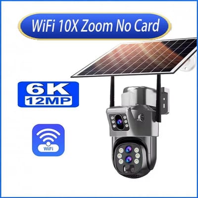 6K 10x Zoom WiFi Buiten Zonnecamera Drie Lenzen 12MP HD Nachtzicht PTZ Bewaking PIR Automatische Tracking Draadloze Netwerkcamera Wifi Cam 10xZoom