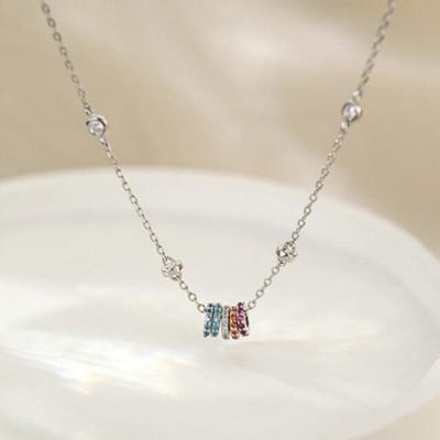 925 Sterling Zilver Zirkonia Kleurrijke Cirkel Bedel Hanger Ketting Voor Vrouwen Meisjes Feest Sieraden Choker Kraag dz646