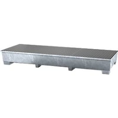 IBC-station ASECOS, staal, met rooster en vorkheftruckschoenen, 1000 lb, B 3280 x D 1300 x H 420 mm, gegalvaniseerd