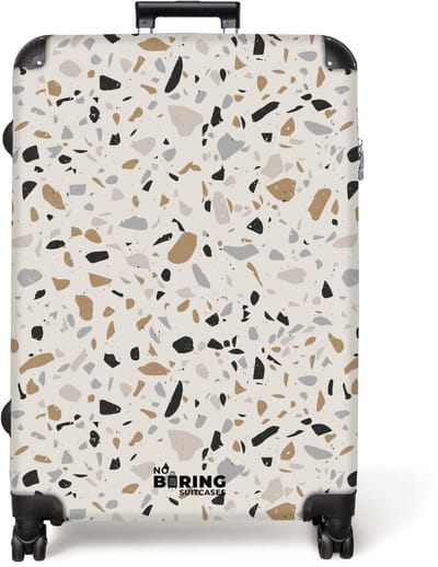 NoBoringSuitcases.com® - Koffer groot - Reiskoffer lichtgewicht - Terrazzo patroon natuurlijk beige - Rolkoffer met 4 wielen - Grote trolley XL - 98 liter bagage