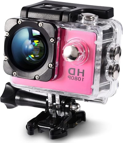 Full HD 1080P Mini Actie Camera - Waterdichte Sportcamera tot 30m met LCD Scherm en Bevestigingsaccessoires (Roze)