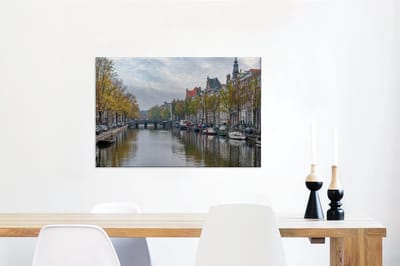 Canvas Schilderij Alledaagse foto van de Prinsengracht van Amsterdam - 60x40 cm - Wanddecoratie