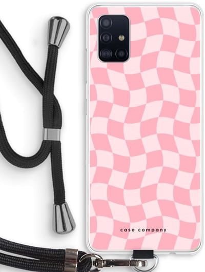 Case Company® - Hoesje met koord geschikt voor Samsung Galaxy A51 4G hoesje met Koord - Grid Roos - Telefoonhoesje met Zwart Koord - Bescherming aan alle Kanten en Over de Schermrand