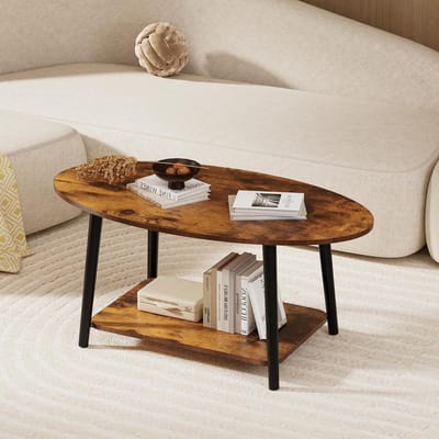 Houten bijzettafel - Opbergtafel - Woonkamer inrichten - Twee niveaus - 100x53x45 cm - Verbrand hout