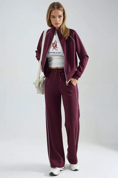Modal Touch Gebreid Sweatshirt en Broek Set met Rits