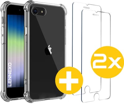 Hoesje en Screenprotector Combi Geschikt Voor iPhone SE 2022/2020 - Anti Shock Hoesje + 2x Screenprotector