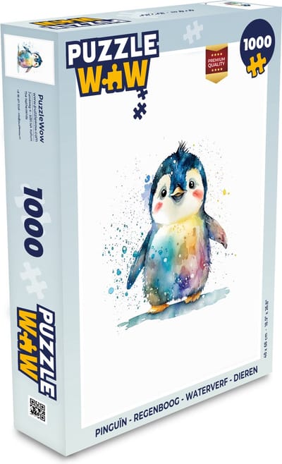 Puzzel Pinguïn - Regenboog - Waterverf - Dieren - Kinderen - Legpuzzel - Puzzel 1000 stukjes volwassenen