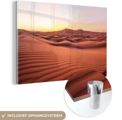 ® Glasschilderij 180x120 cm - Schilderij acrylglas - Het Afrikaanse woestijngebied Erg Chebbi in Marokko - Foto op glas - Muurdecoratie woonkamer - Wanddecoratie slaapkamer - Schilderijen