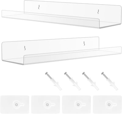 Set van 2 Wandplanken zonder Boren - Acryl Drijvende Planken voor Badkamer, Woonkamer en Slaapkamer, Ideaal als Kruidrek, Boekplank en Decoratie voor Foto's