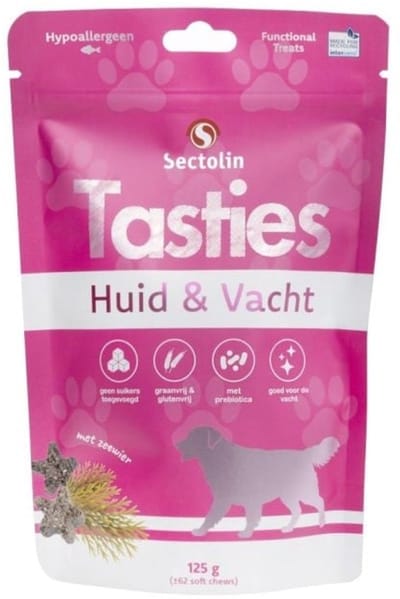 Sectolin - Tasties Huid & Vacht - Beloningssnoep - Prebiotica & Zeewier - 125 gram