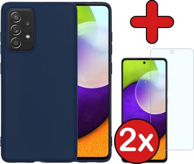Hoesje - Met 2x Screenprotector - Geschikt voor Samsung Galaxy A52 - Sterk & Shockproof - Telefoon Hoes - Back Cover - Siliconen Case - Telefoonhoes - Donkerblauw