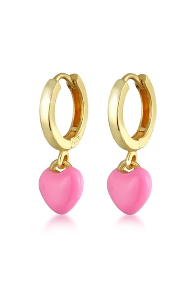 Elli - Oorbellen - kinderen hart oorbellen roze met email in 925 sterling zilver verguld - Dames