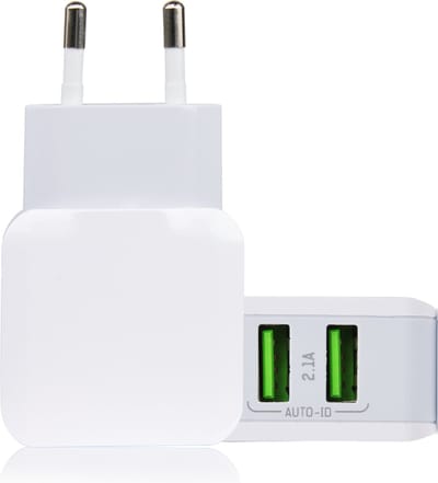 Gecertificeerde Dubbele usb Stekker Oplader met 2 Poorten - 2.1A - Geschikt voor GSM, Smartphone, Tablet, Camera, Speaker, Powerbank
