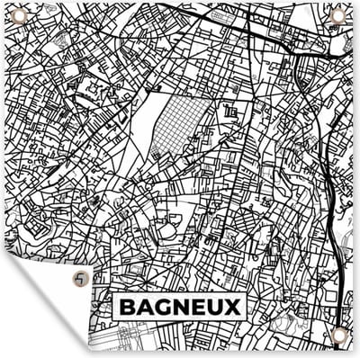 Tuin poster Kaart - Plattegrond - Frankrijk - Stadskaart - Bagneux - Zwart wit - 200x200 cm - Tuindoek