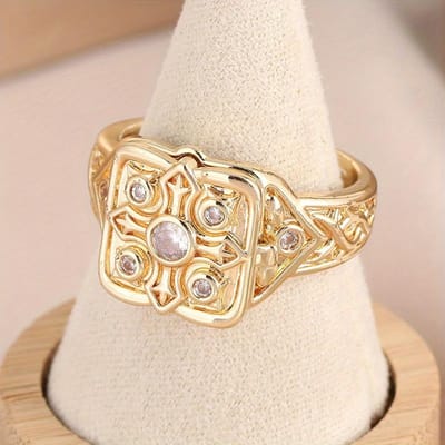 Unieke Cross Open Cap Manchet Medaillon Klein Geheim Patroon Koperen Ringen Voor Mannen Engagement Wedding Party Mannelijke Ring Sieraden 7&Gold-color