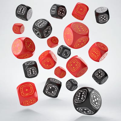 Q-Workshop dobbelstenen set Fortress Compact D6 zwart rood 20 stuks.