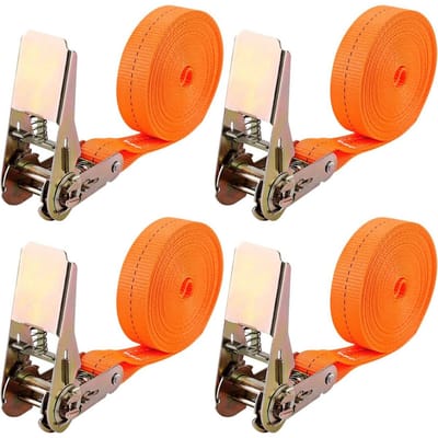 GELLDG 4-delige spanband met ratelsluiting - 6 meter lang - 25 millimeter breed - spanband - maximaal draagvermogen 800 kg - spanband met ratelsluiting - geschikt voor kamperen, sport en klussen in huis.