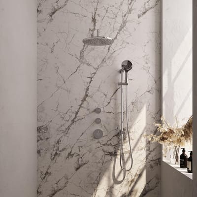 Brauer Chrome Carving Thermostatische Regendoucheset Inbouw - Hoofddouche 30 cm - Gebogen Wandarm - Handdouche 3 Standen - Doucheslang - Geintegreerde Glijstang - Chroom