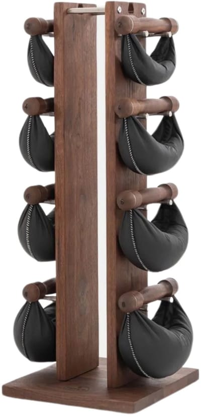 NOHRD SwingBell Toren Set Walnoot - kettlebells met opslagrek - Notenhout en leer