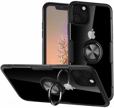 Hoesje Geschikt voor iPhone 11 Pro Luxe Back Hoesje Metale Ring houder - Zwart