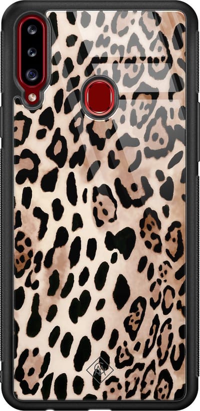 Casimoda® hoesje - Geschikt voor Samsung Galaxy A20s - Luipaard print bruin - Luxe Hard Case Zwart - Backcover telefoonhoesje - Goudkleurig
