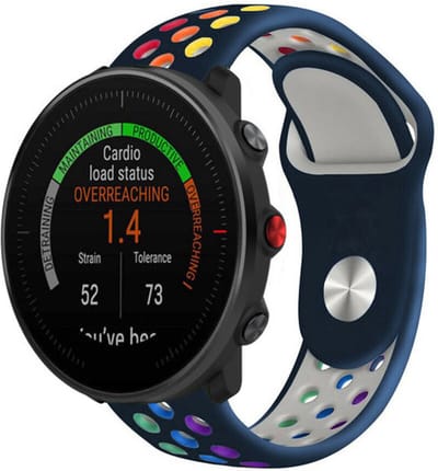 Strap-it Sport siliconen bandje - geschikt voor Polar Vantage M / M2 / M3 / Vantage V3 / Polar Grit X / Grit X Pro / Grit X2 Pro - donkerblauw/kleurrijk
