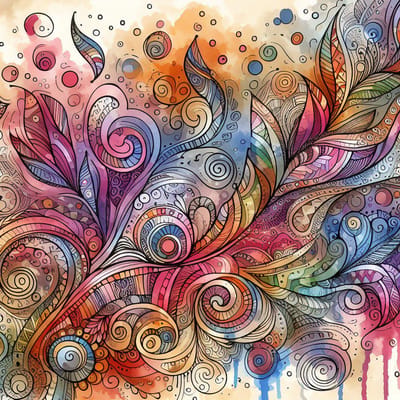 Doodle aquarel schilderij | Dromerige waterverf creatie: een speelse wirwar van klodders | Kunst - 80x80 centimeter op Dibond | Foto op Dibond