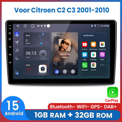Awesafe Autoradio - Geschikt Voor Citroen C2 C3 2001 t/m 2010 - Draadloos Apple CarPlay Android Auto - 1GB+32GB - Autoradio met navigatie GPS - Radio Scherm - Bluetooth Wifi - Touchscreen - 2001 2002 2003 2004 2005 2006 2007 2008 2009 2010