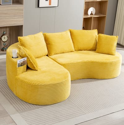 FloraGrace Hoekbank 250 x 152 cm - Met Bekerhouders En Zijvakken - Voor Woonkamer Of Lounge - Corduroy - Mosterdgeel