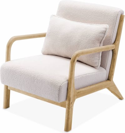 sweeek - Scadinavische fauteuil van naturelkleurig hout en bouclé - lorens