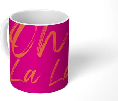 Mok - Koffiemok - Oh la la - Oranje - Roze - Mokken - 350 ML - Beker - Koffiemokken - Theemok