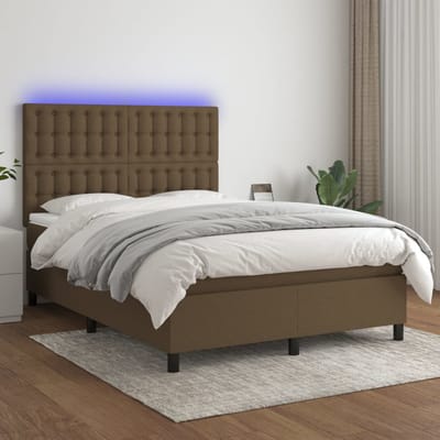 vidaXL - Boxspring - met - matras - en - LED - stof - donkerbruin - 140x190 - cm