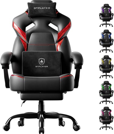 GTPLAYER - GamingStoel - 200kg met Voetensteun en Lenden Hoofdkussen - Rood
