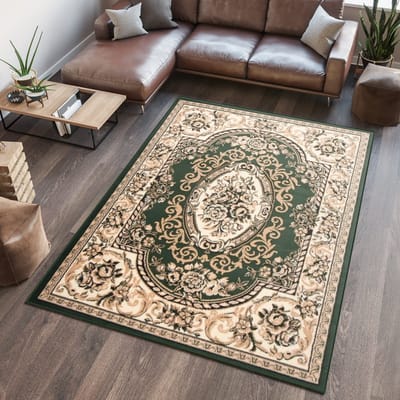 Tapiso Atlas PP Vloerkleed Beige Groen Perzisch Woonkamer Tapijt Maat- 70x130