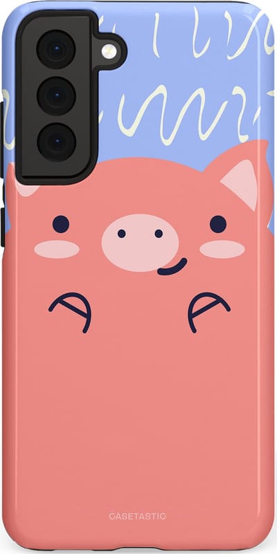 Casetastic hoesje geschikt voor Samsung Galaxy S21 FE 5G - Dubbellaagse bescherming - Knuffel van varken - Fashion Case - Koraal Lichtblauw