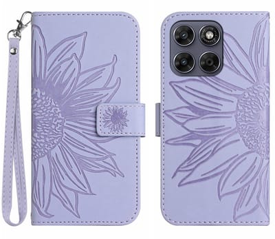 Coverup Hoesje - Geschikt voor Motorola Moto G67 / G77 / G87 Hoesje - Coverup Zonnebloem Book Case met Koord - Lavendel