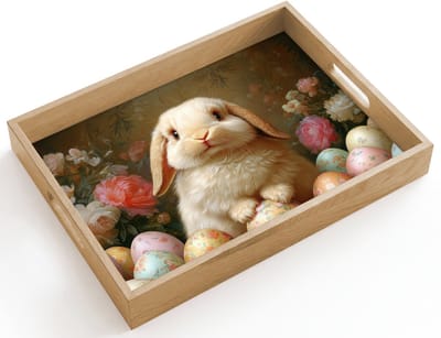 Dienblad hout 40x30 cm - Schootdienblad - Konijn - Paaseieren - Stilleven - Borrelplank rechthoek - Plateau dienbladen