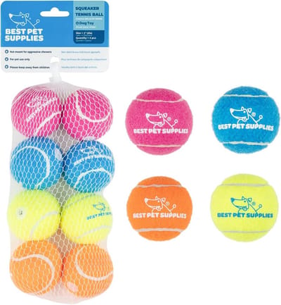 8x Hondenspeelgoed Tennisballen Extra Duurzaam en Piepend voor Apporteren en Spel