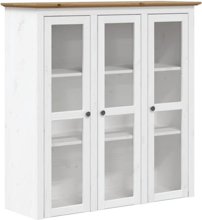 Hangkast met Glasdeuren Massief Grenenhout Wit en Bruin