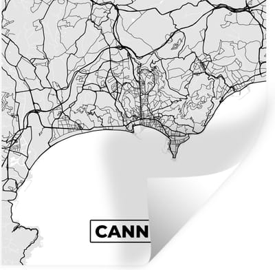 Muurstickers - Sticker Folie - Cannes - Plattegrond - Frankrijk - Kaart - Stadskaart - 100x100 cm - Plakfolie - Muurstickers Kinderkamer - Zelfklevend Behang XXL - Zelfklevend behangpapier - Stickerfolie