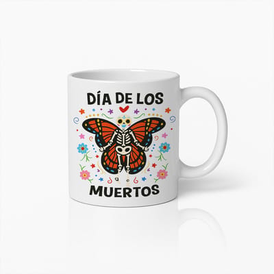 Día de los Muertos Mok – 330 ml Dag van de Doden Koffiebeker – Kleurrijk Suikerschedel en Vlinderontwerp – Mexicaans Feest Cadeau